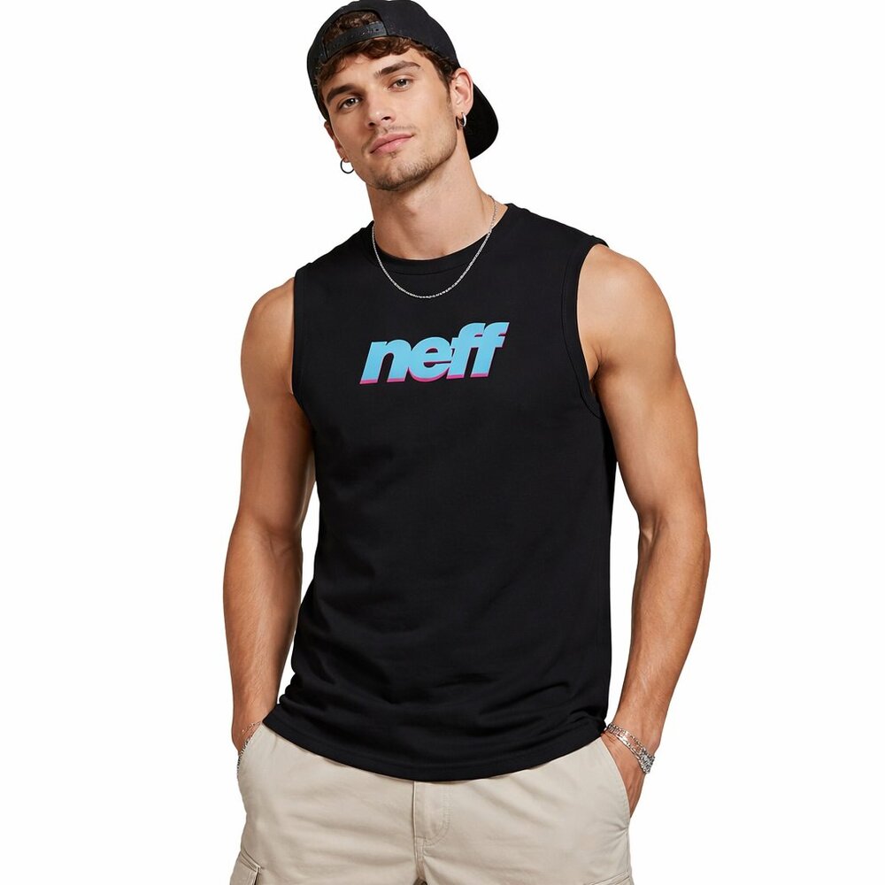 Neff Black Tank Top with Orange and Blue Graphics